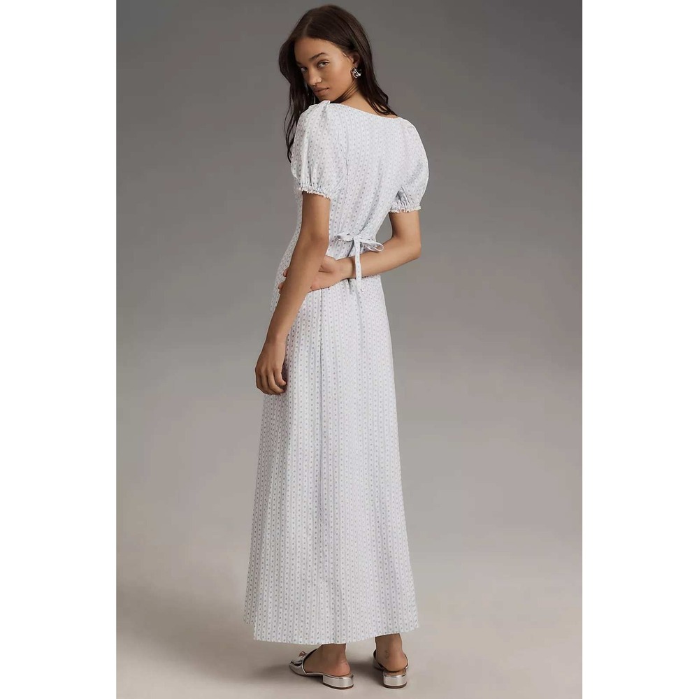 Reformation Cherise Linen Midi Dress Size 12 Blue Floral Regency Milkmaid - Picture 2 of 14
